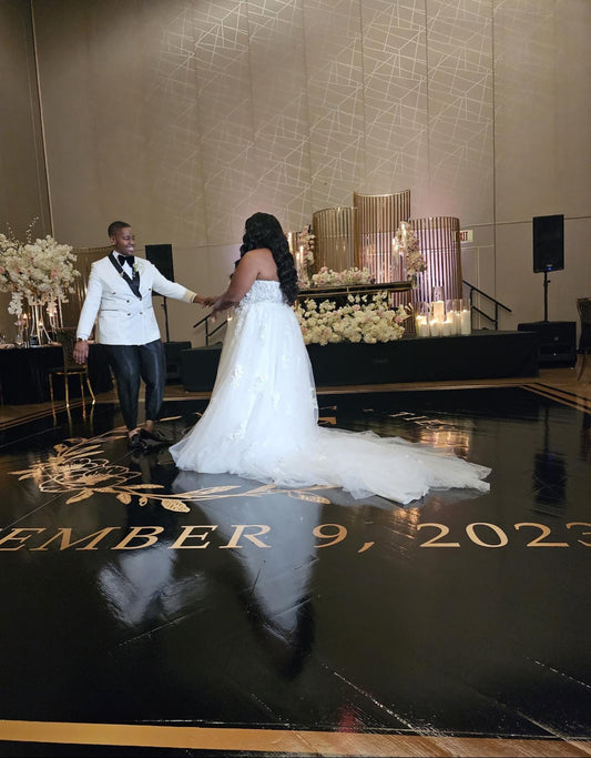 Custom Wedding Decal Dance Floor Wrap Gloss Removable Vinyl. Monogram Print and Vinyl to cover the entire dancefloor. Wedding logo design