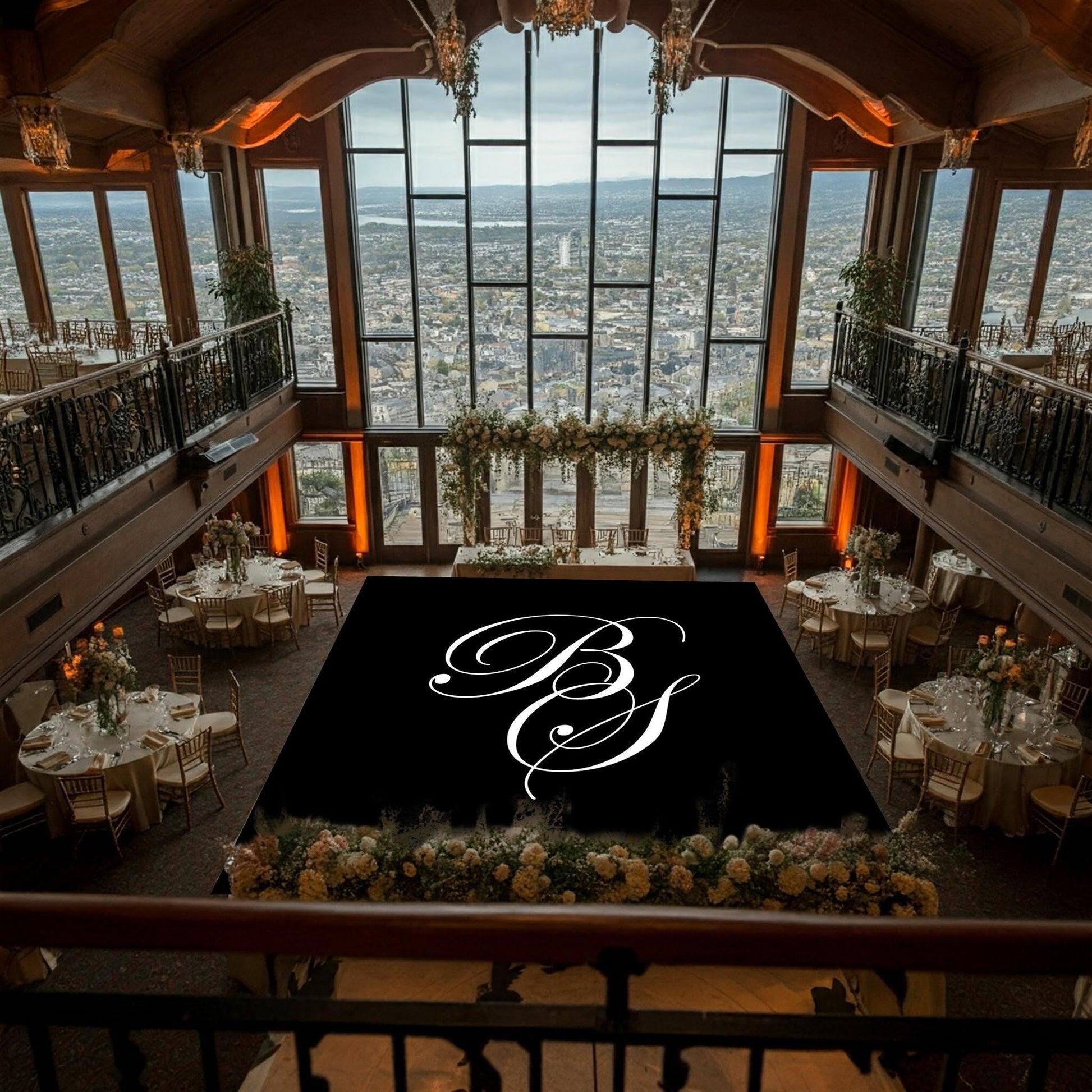 Custom Wedding Decal Dance Floor Wrap Gloss Removable Vinyl. Monogram Print and Vinyl to cover the entire dancefloor. Wedding logo design