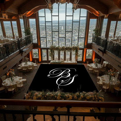 Custom Wedding Decal Dance Floor Wrap Gloss Removable Vinyl. Monogram Print and Vinyl to cover the entire dancefloor. Wedding logo design