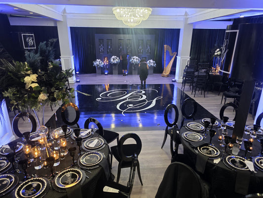 Custom Wedding Decal Dance Floor Wrap Gloss Removable Vinyl. Monogram Print and Vinyl to cover the entire dancefloor. Wedding logo design
