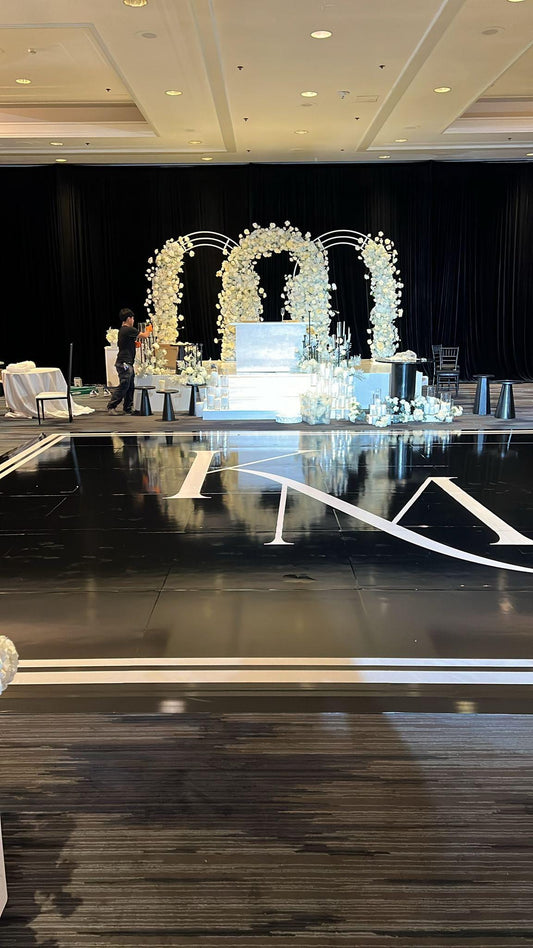Custom Wedding Decal Dance Floor Wrap Gloss Removable Vinyl. Monogram Print and Vinyl to cover the entire dancefloor. Wedding logo design