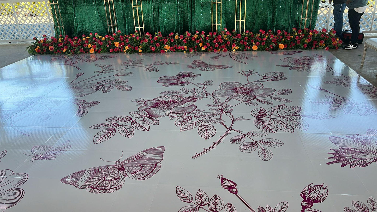 Custom Floral Wedding Decal Dance Floor Wrap Gloss Removable Vinyl. Monogram Print & Vinyl to cover the dancefloor. Wedding logo design