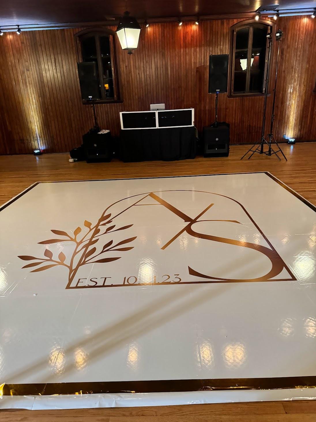 Custom Wedding Decal Dance Floor Wrap Gloss Removable Vinyl. Monogram Print and Vinyl to cover the entire dancefloor. Wedding logo design