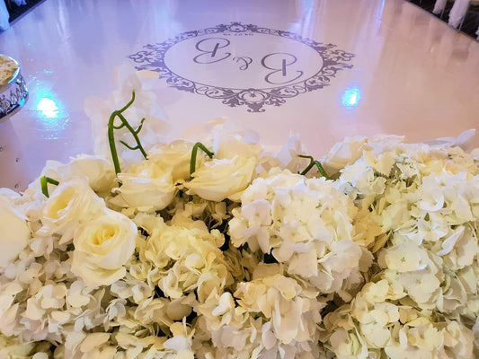 Custom Wedding Decal Dance Floor Wrap Gloss Removable Vinyl. Monogram Print and Vinyl to cover the entire dancefloor. Wedding logo design