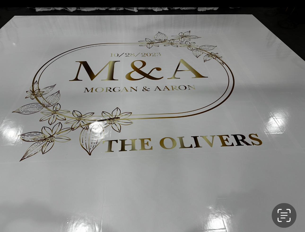 Custom Wedding Decal Dance Floor Wrap Gloss Removable Vinyl. Monogram Print and Vinyl to cover the entire dancefloor. Wedding logo design