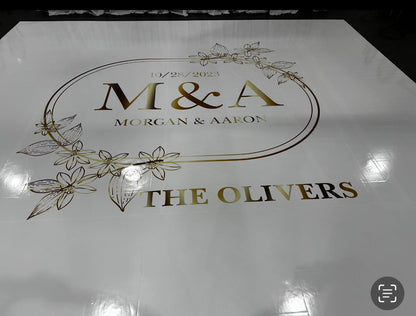 Custom Wedding Decal Dance Floor Wrap Gloss Removable Vinyl. Monogram Print and Vinyl to cover the entire dancefloor. Wedding logo design