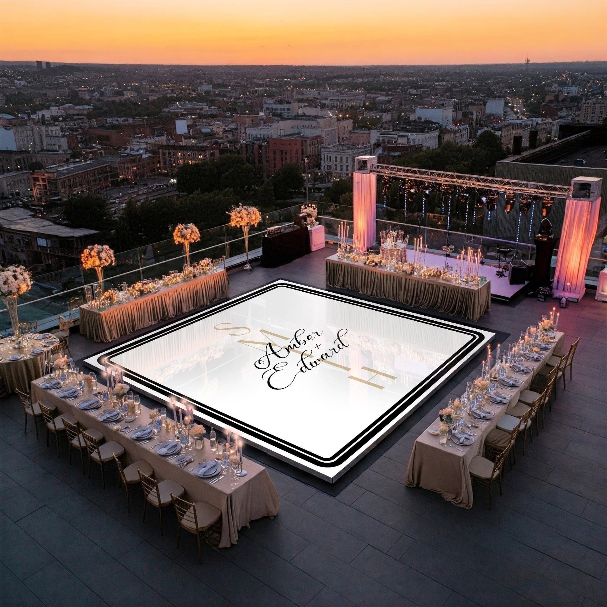 Custom Wedding Decal Dance Floor Wrap Gloss Removable Vinyl. Monogram Print and Vinyl to cover the entire dancefloor. Wedding logo design