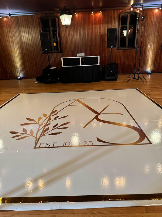 Custom Wedding Decal Dance Floor Wrap Gloss Removable Vinyl. Monogram Print and Vinyl to cover the entire dancefloor. Wedding logo design