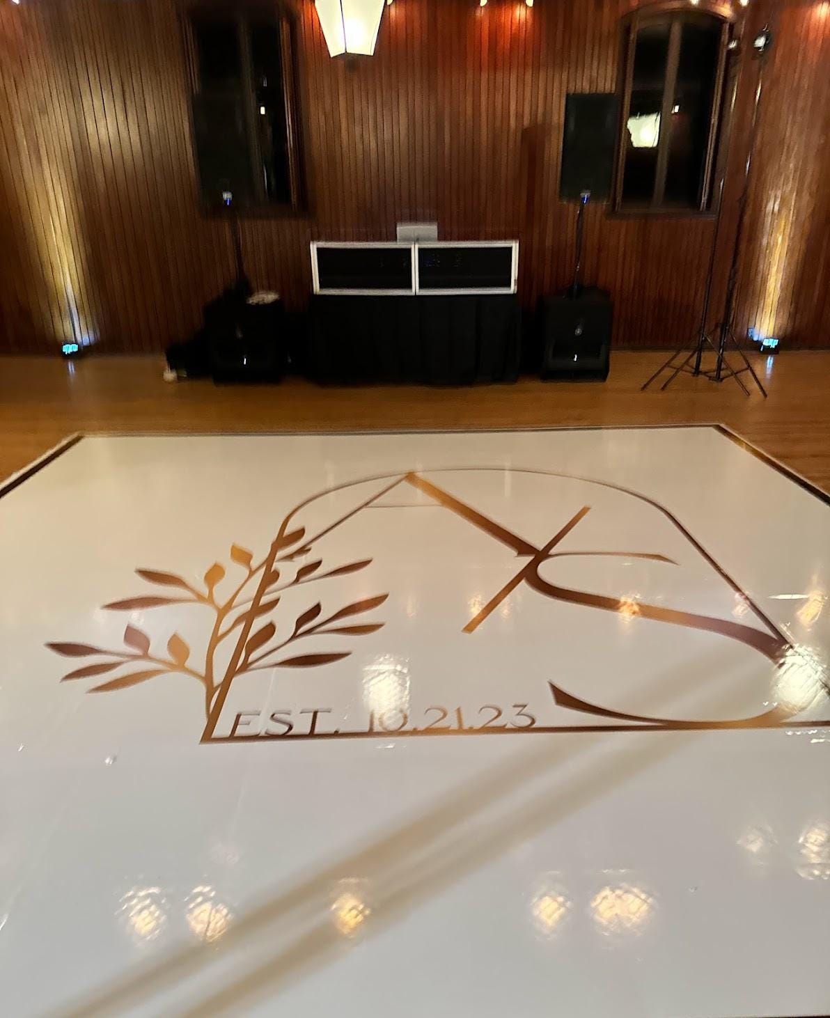 Custom Wedding Decal Dance Floor Wrap Gloss Removable Vinyl. Monogram Print and Vinyl to cover the entire dancefloor. Wedding logo design