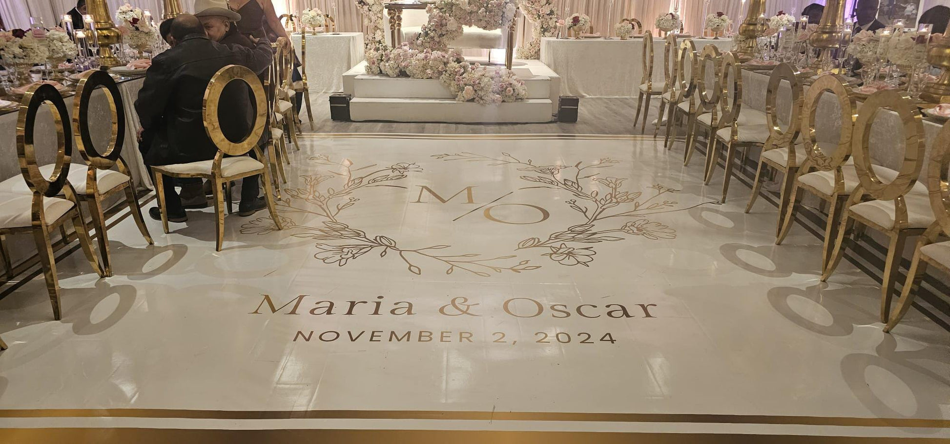 Custom Wedding Decal Dance Floor Wrap Gloss Removable Vinyl. Monogram Print and Vinyl to cover the entire dancefloor. Wedding logo design