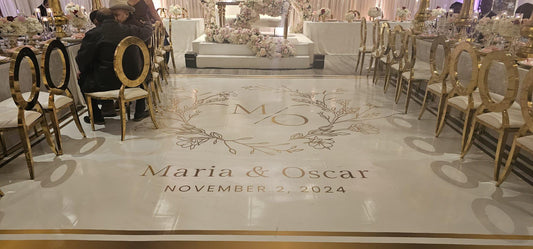 Custom Wedding Decal Dance Floor Wrap Gloss Removable Vinyl. Monogram Print and Vinyl to cover the entire dancefloor. Wedding logo design