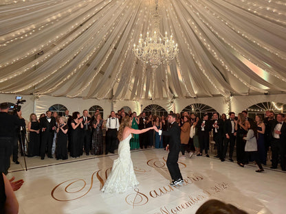 Custom Wedding Decal Dance Floor Wrap Gloss Removable Vinyl. Monogram Print and Vinyl to cover the entire dancefloor. Wedding logo design