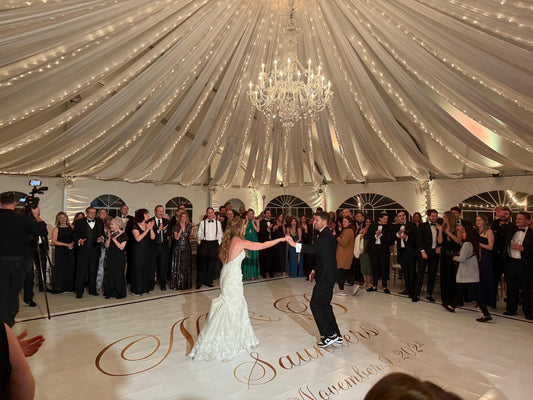 Custom Wedding Decal Dance Floor Wrap Gloss Removable Vinyl. Monogram Print and Vinyl to cover the entire dancefloor. Wedding logo design