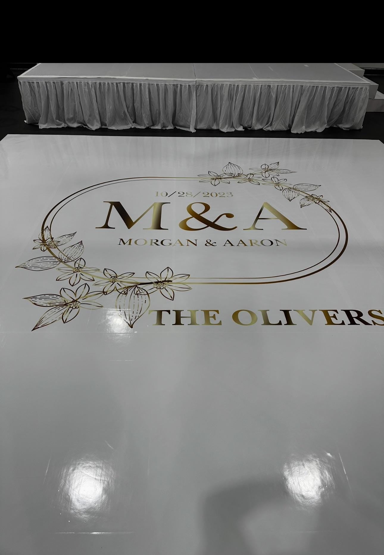 Custom Wedding Decal Dance Floor Wrap Gloss Removable Vinyl. Monogram Print and Vinyl to cover the entire dancefloor. Wedding logo design