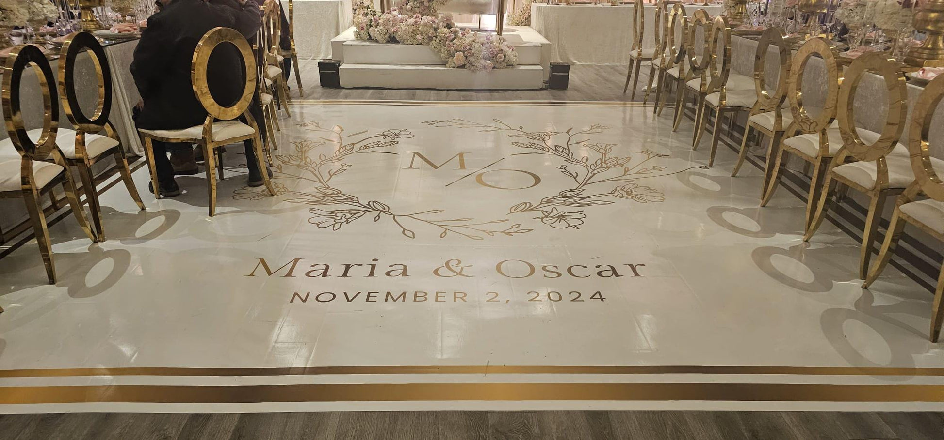 Custom Wedding Decal Dance Floor Wrap Gloss Removable Vinyl. Monogram Print and Vinyl to cover the entire dancefloor. Wedding logo design