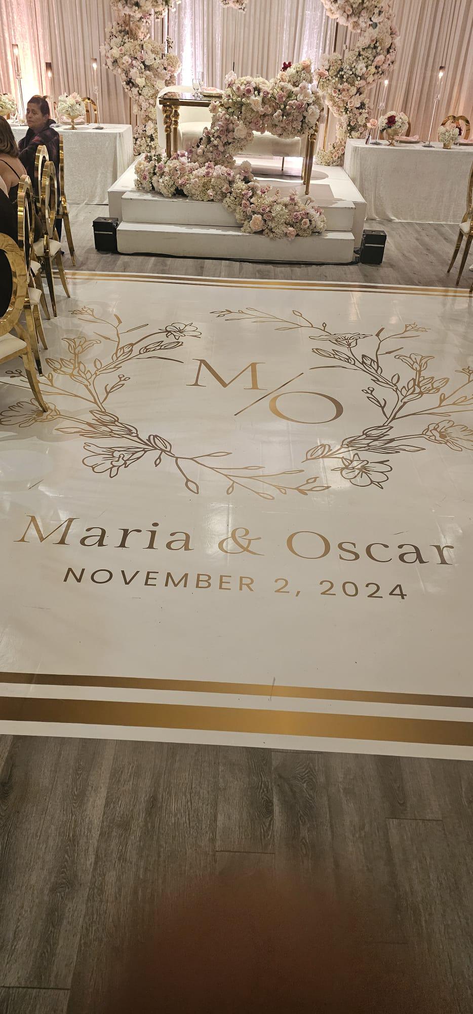 Custom Wedding Decal Dance Floor Wrap Gloss Removable Vinyl. Monogram Print and Vinyl to cover the entire dancefloor. Wedding logo design