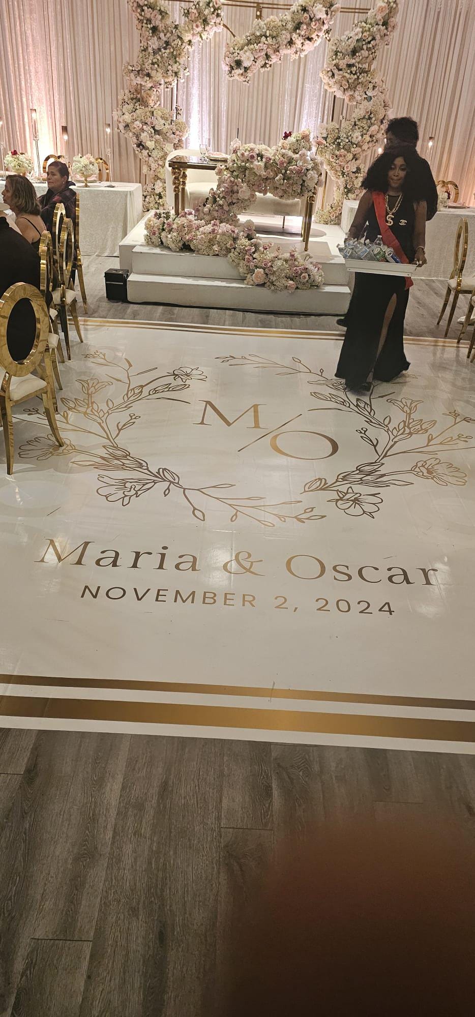 Custom Wedding Decal Dance Floor Wrap Gloss Removable Vinyl. Monogram Print and Vinyl to cover the entire dancefloor. Wedding logo design