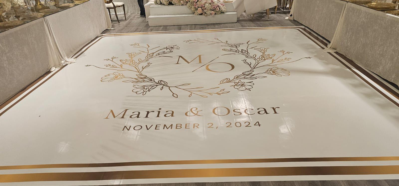Custom Wedding Decal Dance Floor Wrap Gloss Removable Vinyl. Monogram Print and Vinyl to cover the entire dancefloor. Wedding logo design