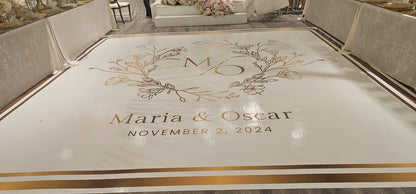 Custom Wedding Decal Dance Floor Wrap Gloss Removable Vinyl. Monogram Print and Vinyl to cover the entire dancefloor. Wedding logo design