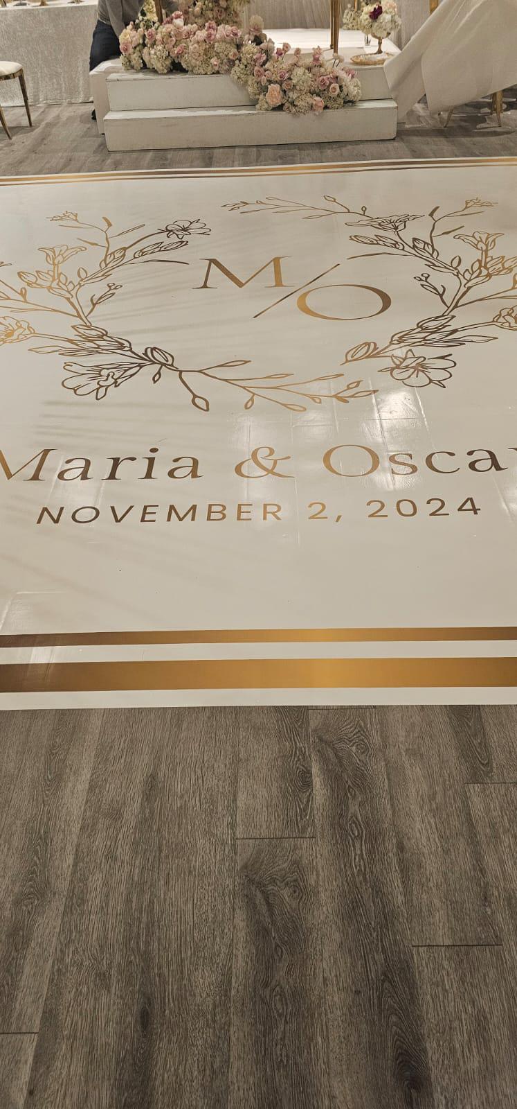 Custom Wedding Decal Dance Floor Wrap Gloss Removable Vinyl. Monogram Print and Vinyl to cover the entire dancefloor. Wedding logo design