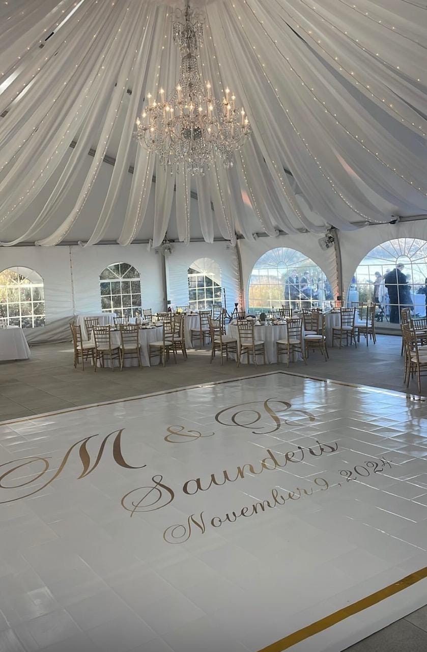 Custom Wedding Decal Dance Floor Wrap Gloss Removable Vinyl. Monogram Print and Vinyl to cover the entire dancefloor. Wedding logo design
