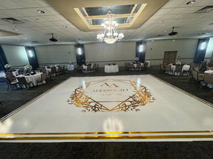 Custom Wedding Decal Dance Floor Wrap Gloss Removable Vinyl. Monogram Print and Vinyl to cover the entire dancefloor. Wedding logo design