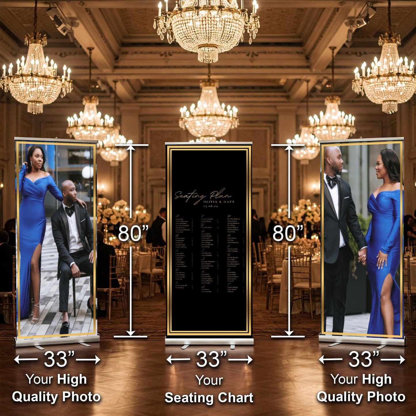 Three Customizable Photos & Wedding Seating Chart Retractable Banner, Event Photo Banners, Seating chart, Retractable Banner, Free Shipping.