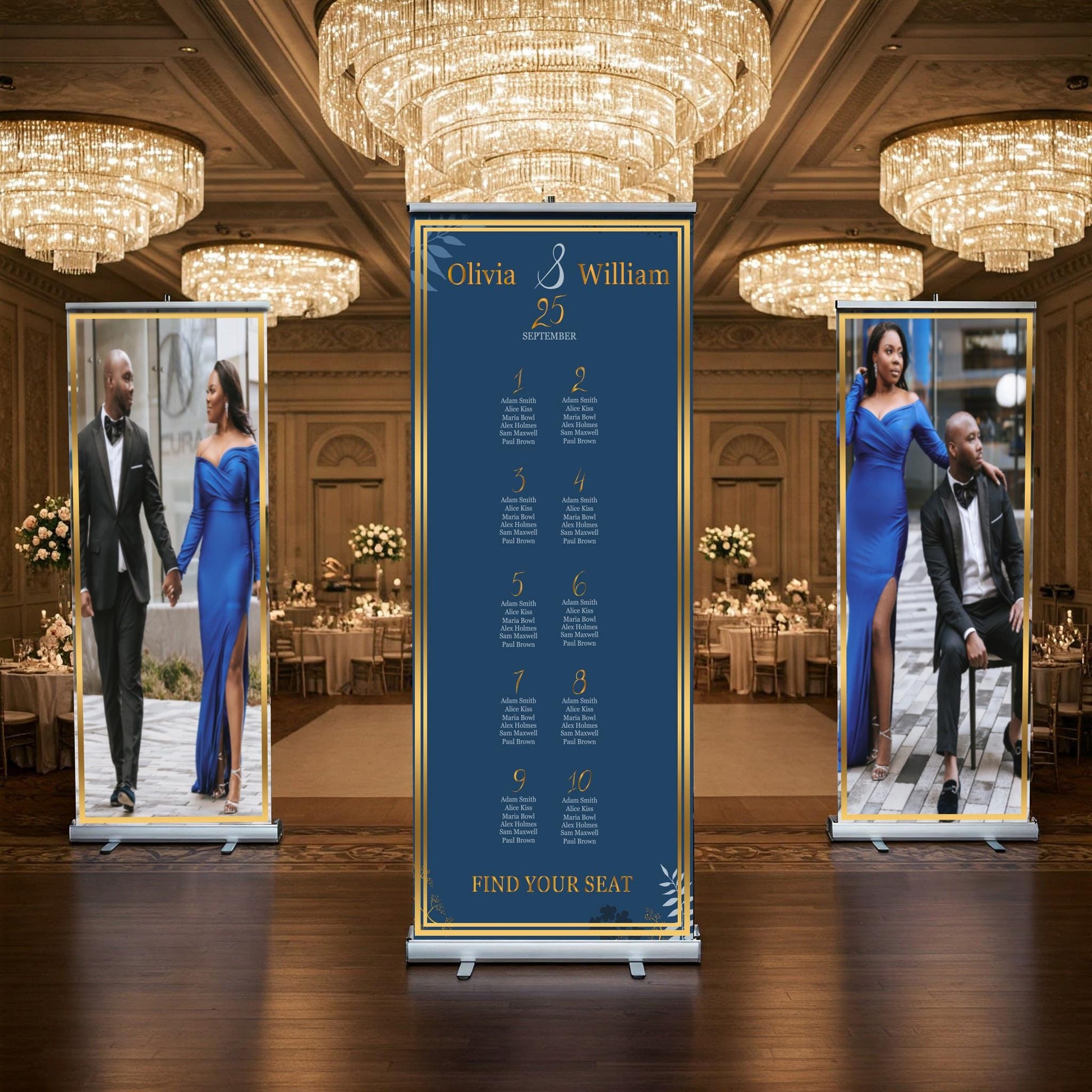 Three Customizable Photos & Wedding Seating Chart Retractable Banner, Event Photo Banners, Seating chart, Retractable Banner, Free Shipping.