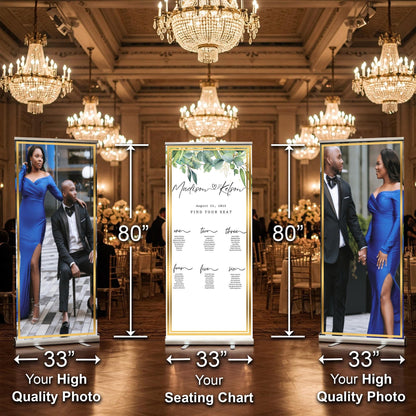 Three Customizable Photos & Wedding Seating Chart Retractable Banner, Event Photo Banners, Seating chart, Retractable Banner, Free Shipping.