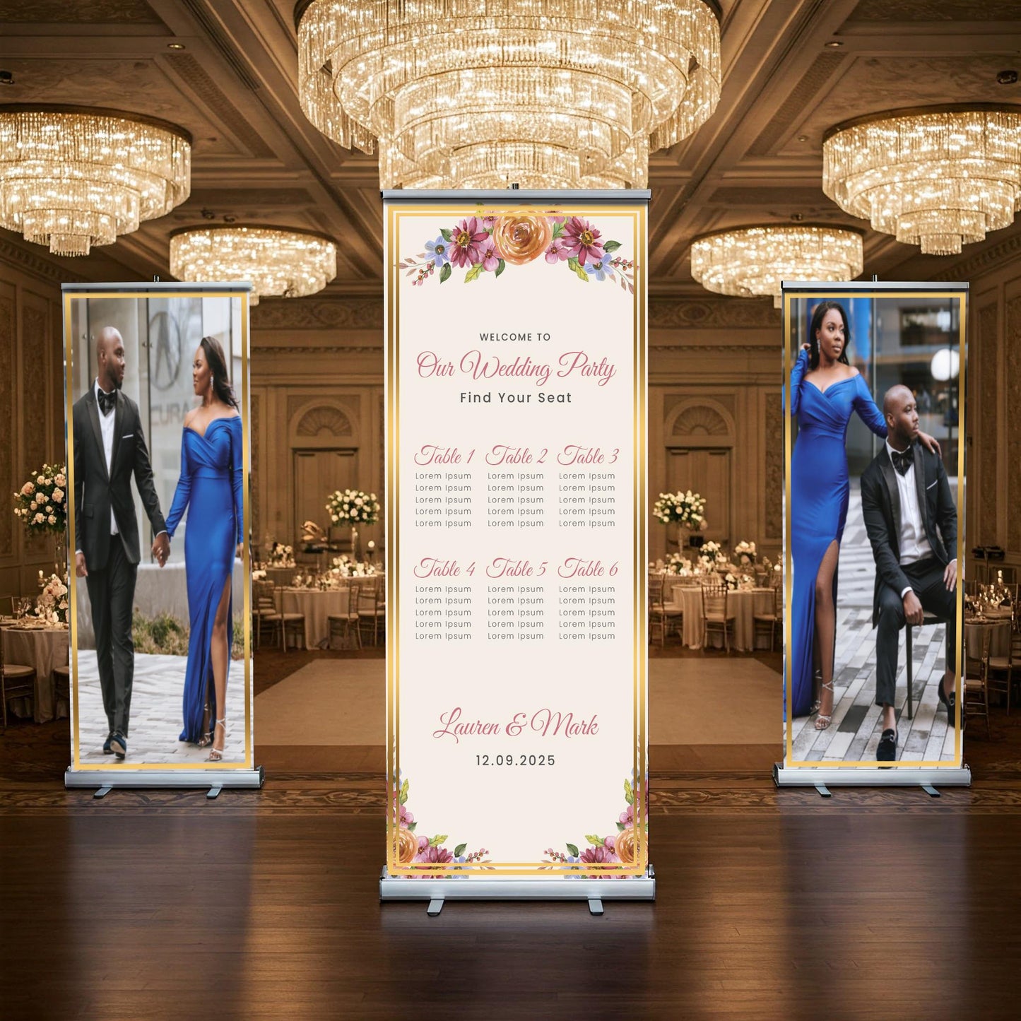 Three Customizable Photos & Wedding Seating Chart Retractable Banner, Event Photo Banners, Seating chart, Retractable Banner, Free Shipping.