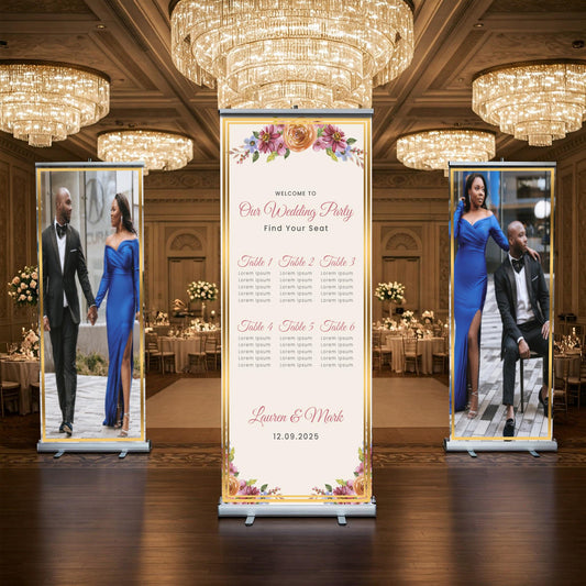 Three Customizable Photos & Wedding Seating Chart Retractable Banner, Event Photo Banners, Seating chart, Retractable Banner, Free Shipping.