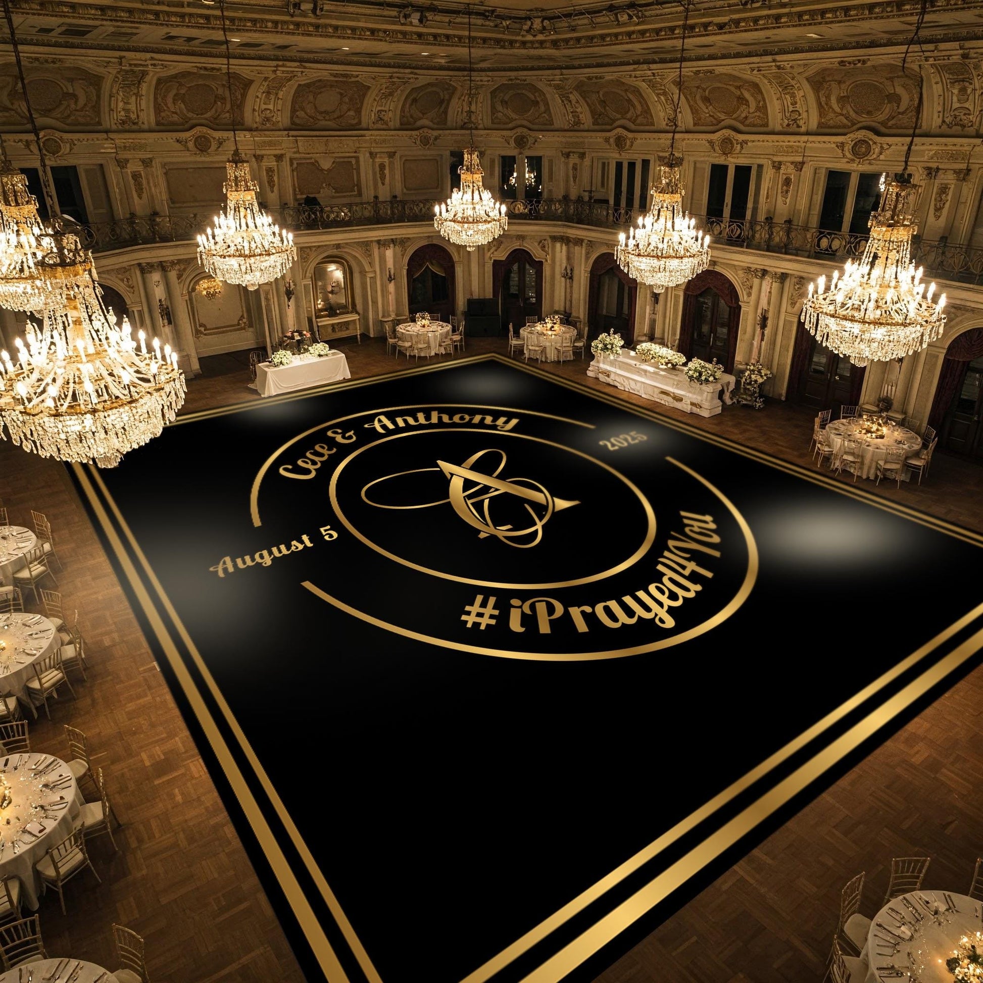 Custom Wedding Decal Dance Floor Wrap Gloss Removable Vinyl. Monogram Print and Vinyl to cover the entire dancefloor. Wedding logo design