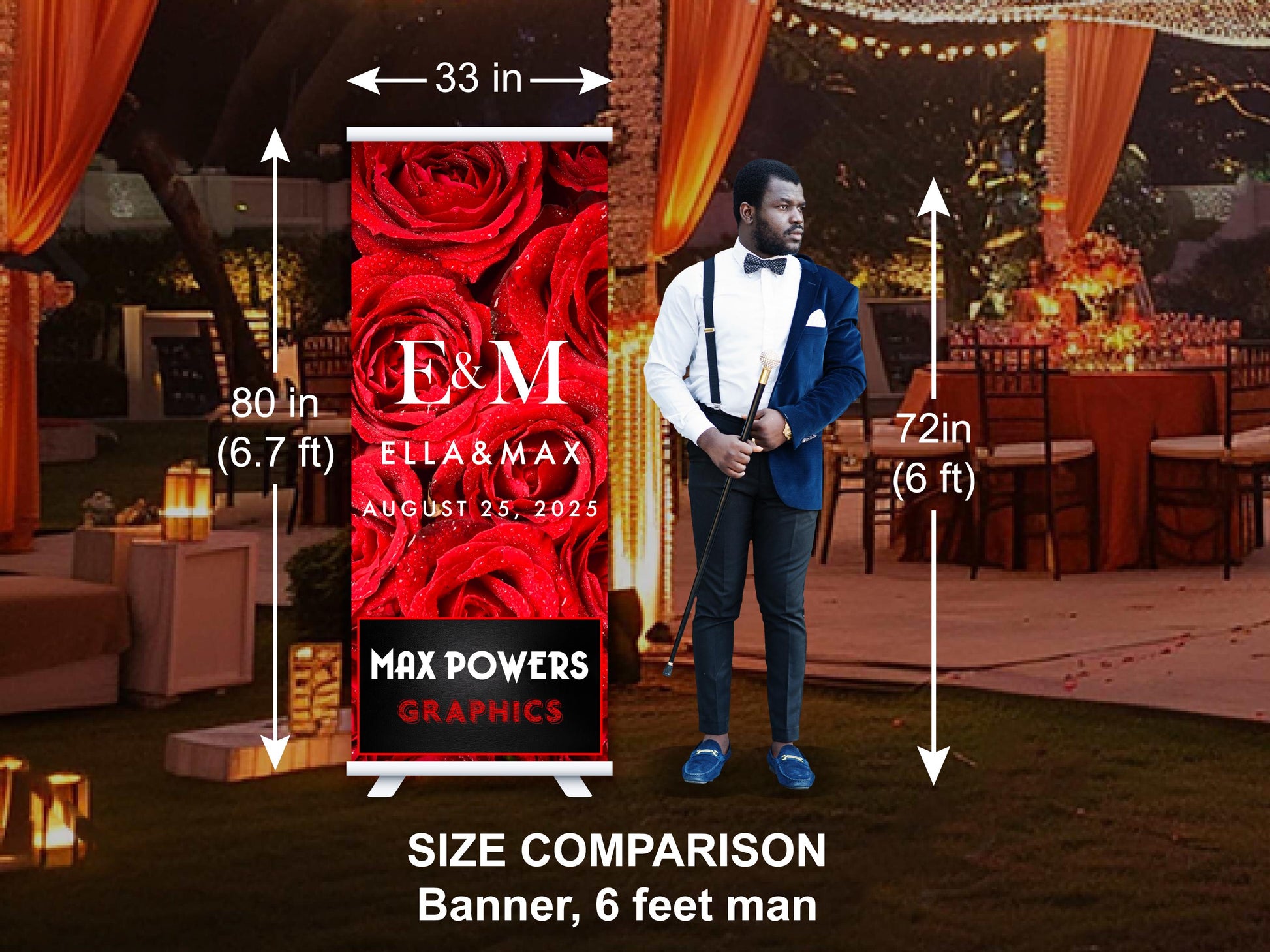 Three Customizable Retractable Banner, Event Photos Banner, Wedding Monogram, Decal, Roll Up, Roll Up Banner Stand, Event banner. Ships Free