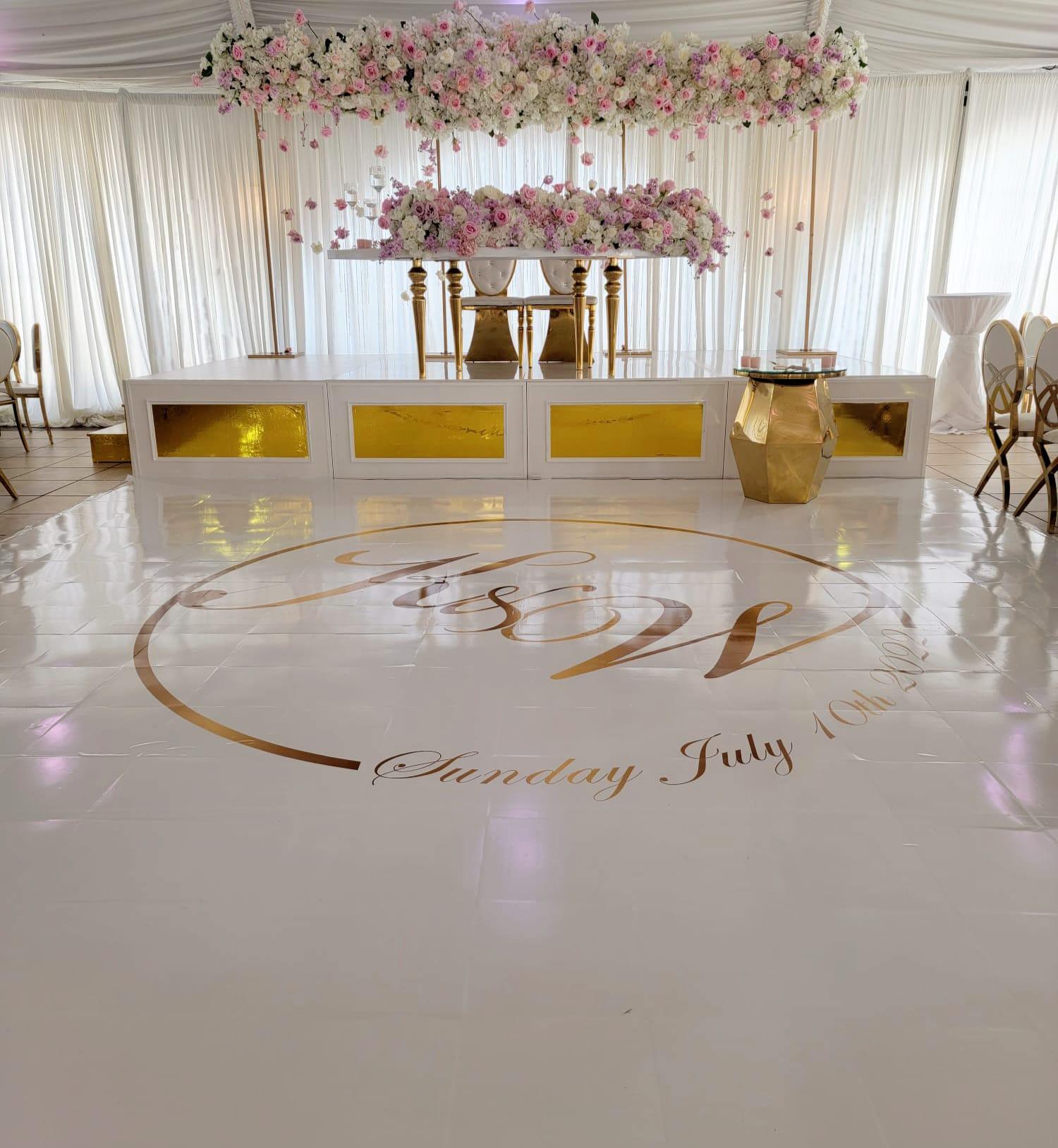 Custom Wedding Decal Dance Floor Wrap Gloss Removable Vinyl. Monogram Print and Vinyl to cover the entire dancefloor. Wedding logo design