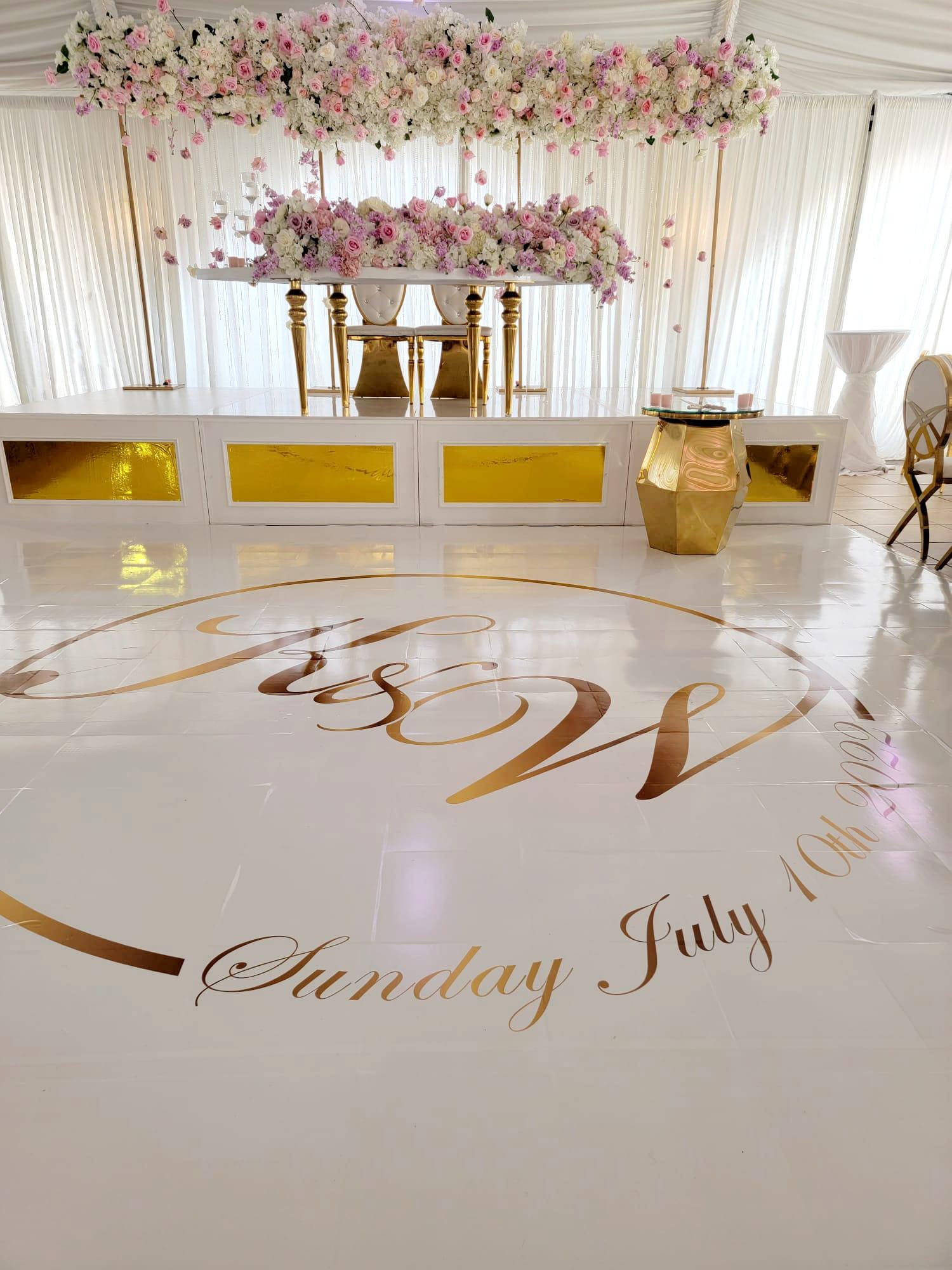 Custom Wedding Decal Dance Floor Wrap Gloss Removable Vinyl. Monogram Print and Vinyl to cover the entire dancefloor. Wedding logo design