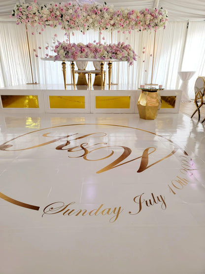 Custom Wedding Decal Dance Floor Wrap Gloss Removable Vinyl. Monogram Print and Vinyl to cover the entire dancefloor. Wedding logo design