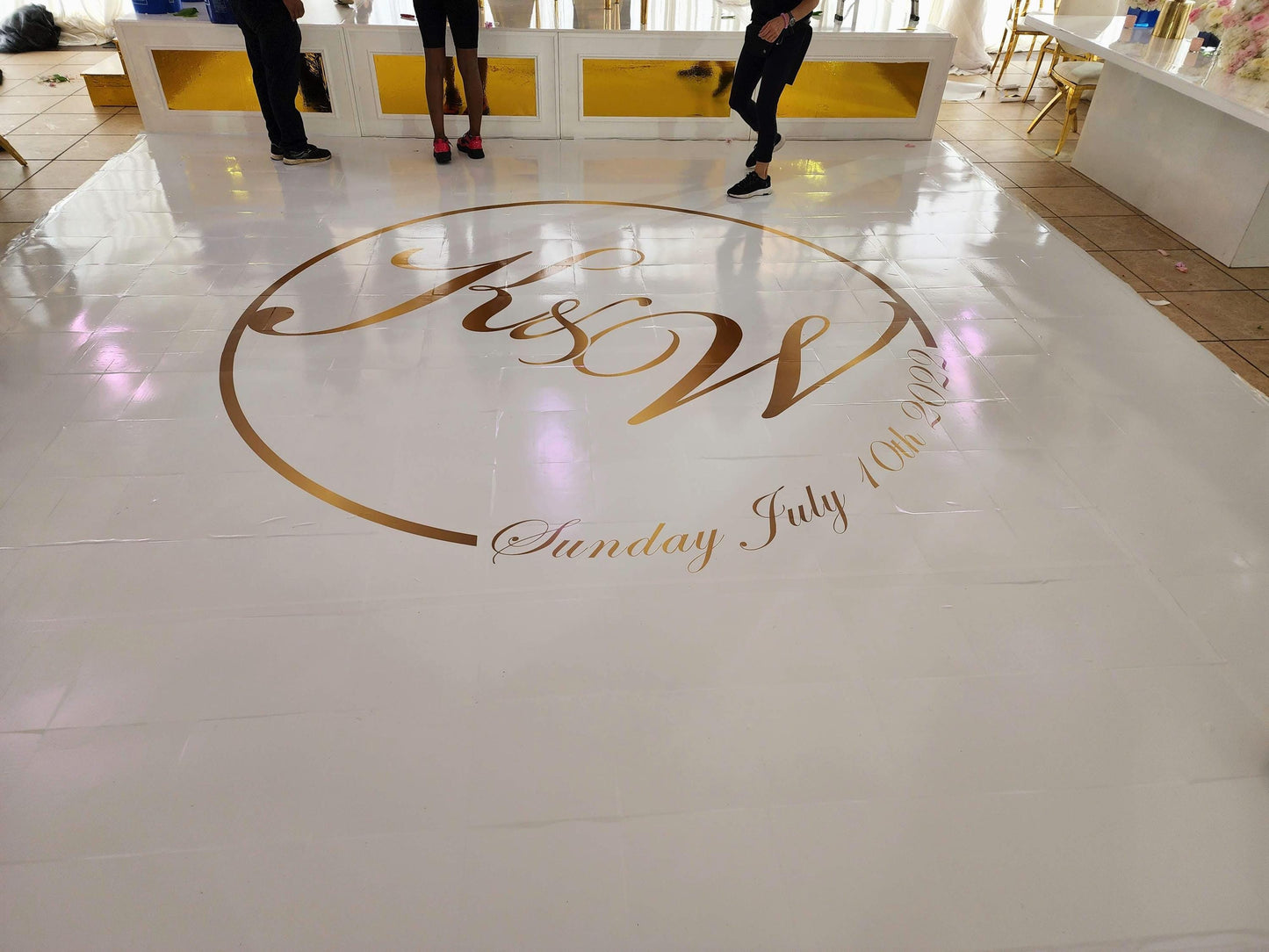 Custom Wedding Decal Dance Floor Wrap Gloss Removable Vinyl. Monogram Print and Vinyl to cover the entire dancefloor. Wedding logo design
