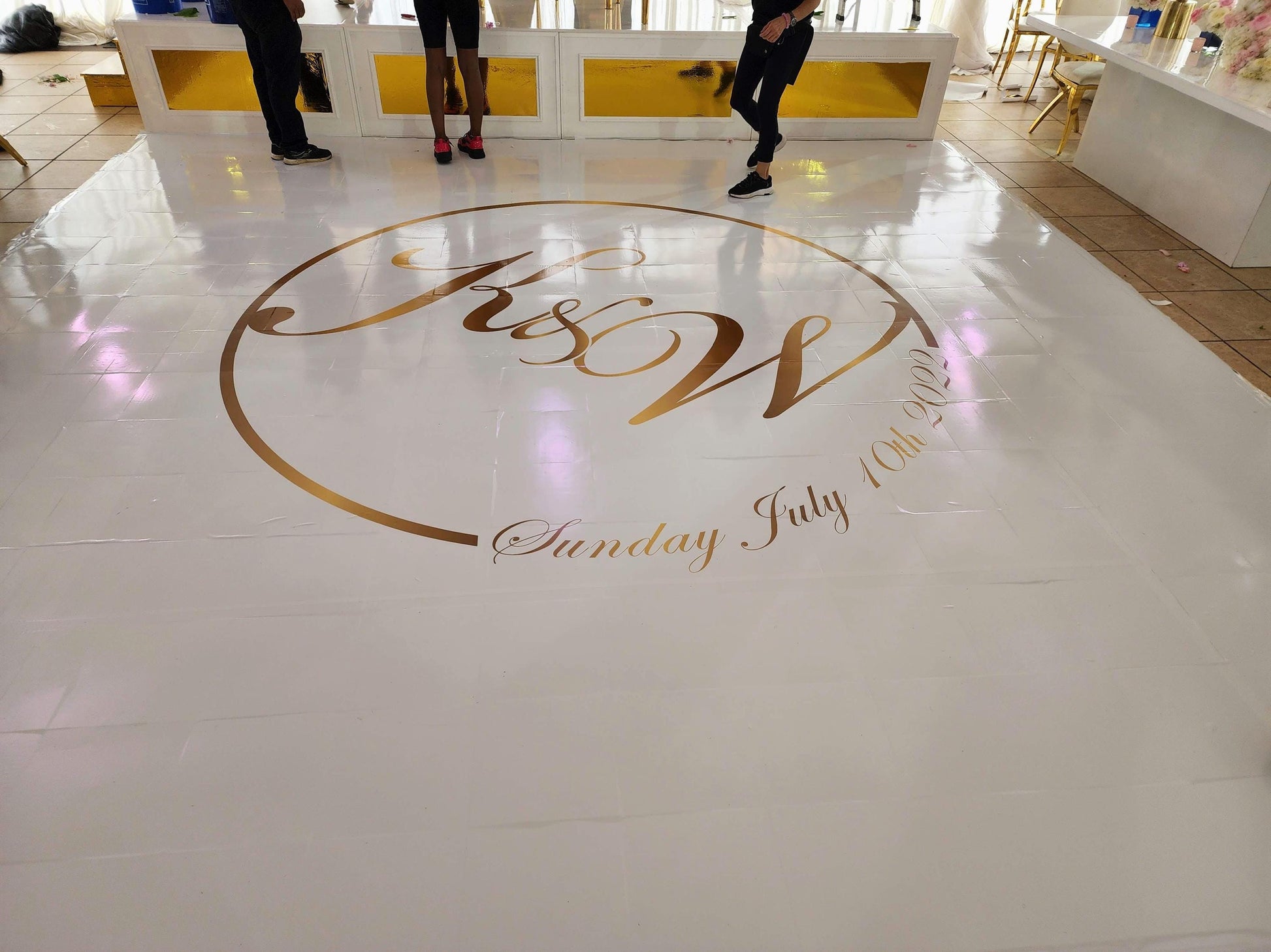 Custom Wedding Decal Dance Floor Wrap Gloss Removable Vinyl. Monogram Print and Vinyl to cover the entire dancefloor. Wedding logo design