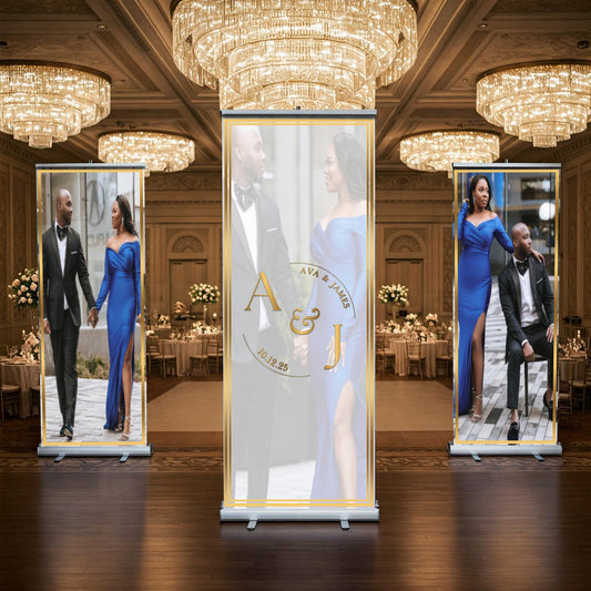 Three Customizable Retractable Banner, Event Photos Banner, Wedding Monogram, Decal, Roll Up, Roll Up Banner Stand, Event banner. Ships Free