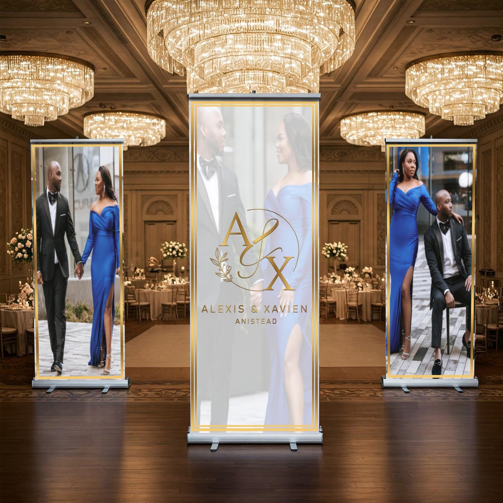 Three Customizable Retractable Banner, Event Photos Banner, Wedding Monogram, Decal, Roll Up, Roll Up Banner Stand, Event banner. Ships Free