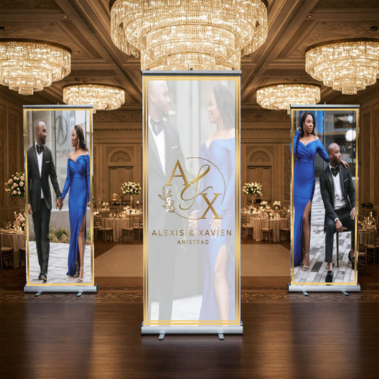 Three Customizable Retractable Banner, Event Photos Banner, Wedding Monogram, Decal, Roll Up, Roll Up Banner Stand, Event banner. Ships Free