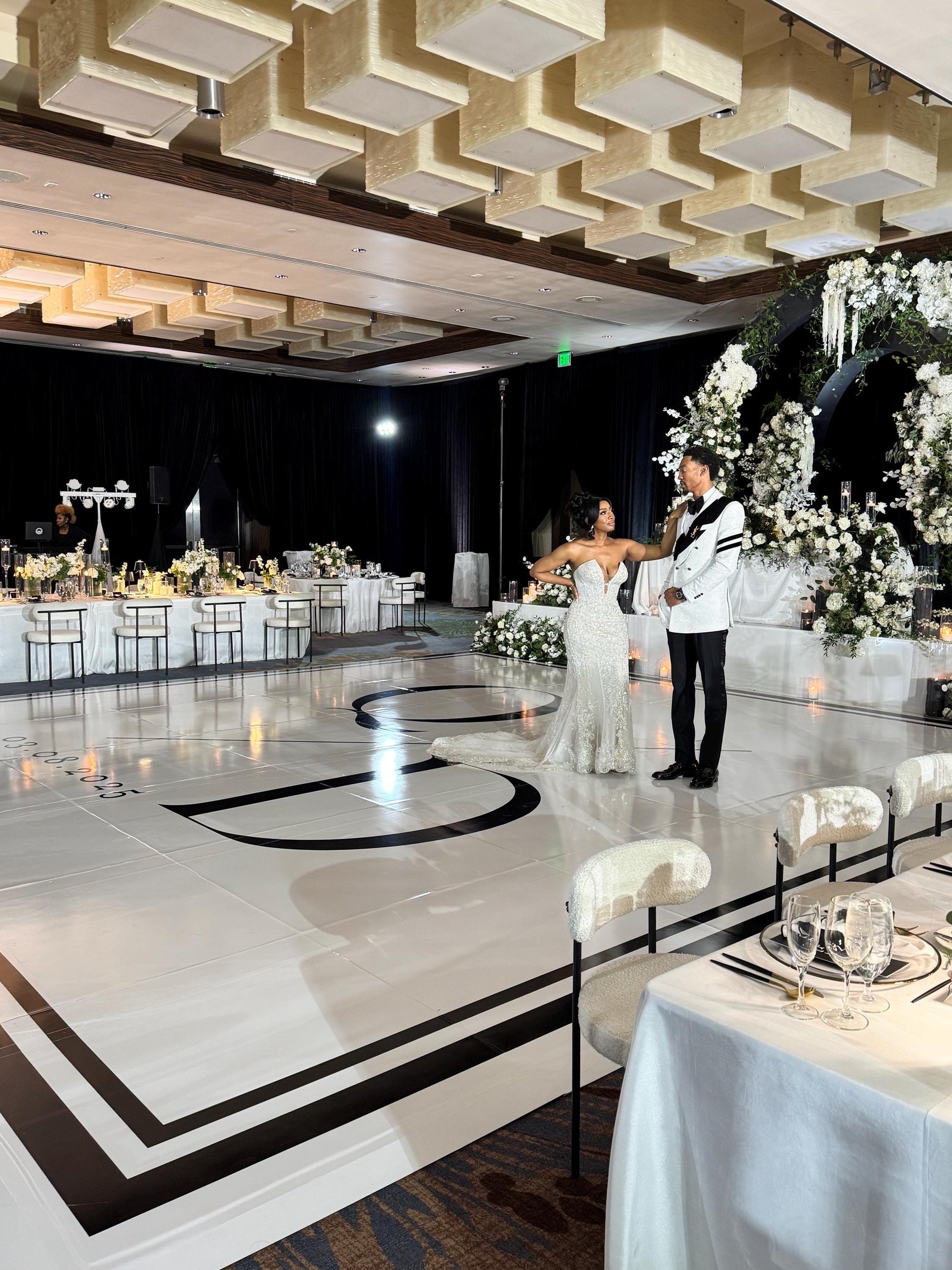 Custom Wedding Decal Dance Floor Wrap Gloss Removable Vinyl. Monogram Print and Vinyl to cover the entire dancefloor. Wedding logo design