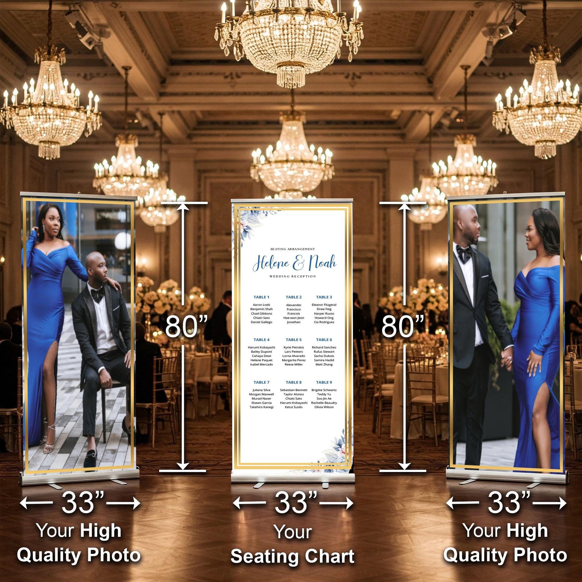 Three Customizable Photos & Wedding Seating Chart Retractable Banner, Event Photo Banners, Seating chart, Retractable Banner, Free Shipping.