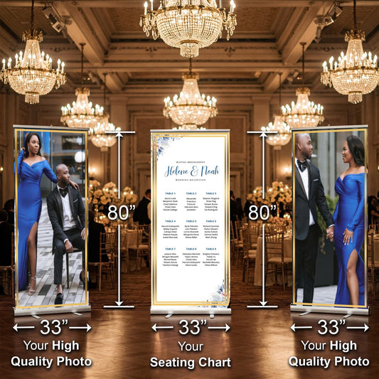 Three Customizable Photos & Wedding Seating Chart Retractable Banner, Event Photo Banners, Seating chart, Retractable Banner, Free Shipping.