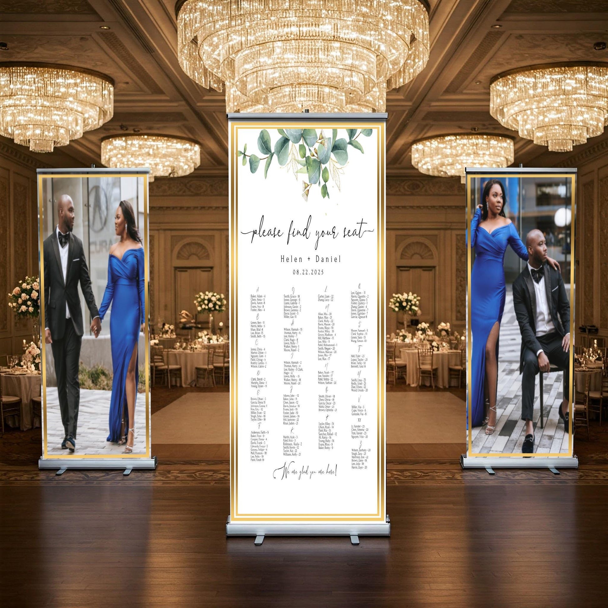 Three Customizable Photos & Wedding Seating Chart Retractable Banner, Event Photo Banners, Seating chart, Retractable Banner, Free Shipping.