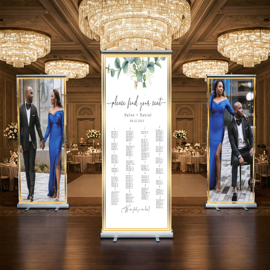 Three Customizable Photos & Wedding Seating Chart Retractable Banner, Event Photo Banners, Seating chart, Retractable Banner, Free Shipping.