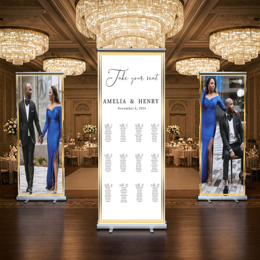 Three Customizable Photos & Wedding Seating Chart Retractable Banner, Event Photo Banners, Seating chart, Retractable Banner, Free Shipping.