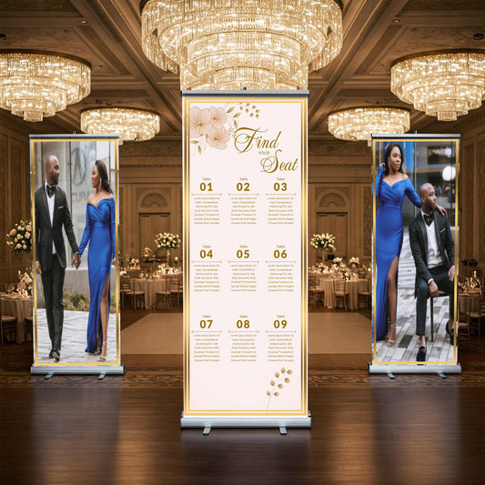 Three Customizable Photos & Wedding Seating Chart Retractable Banner, Event Photo Banners, Seating chart, Retractable Banner, Free Shipping.