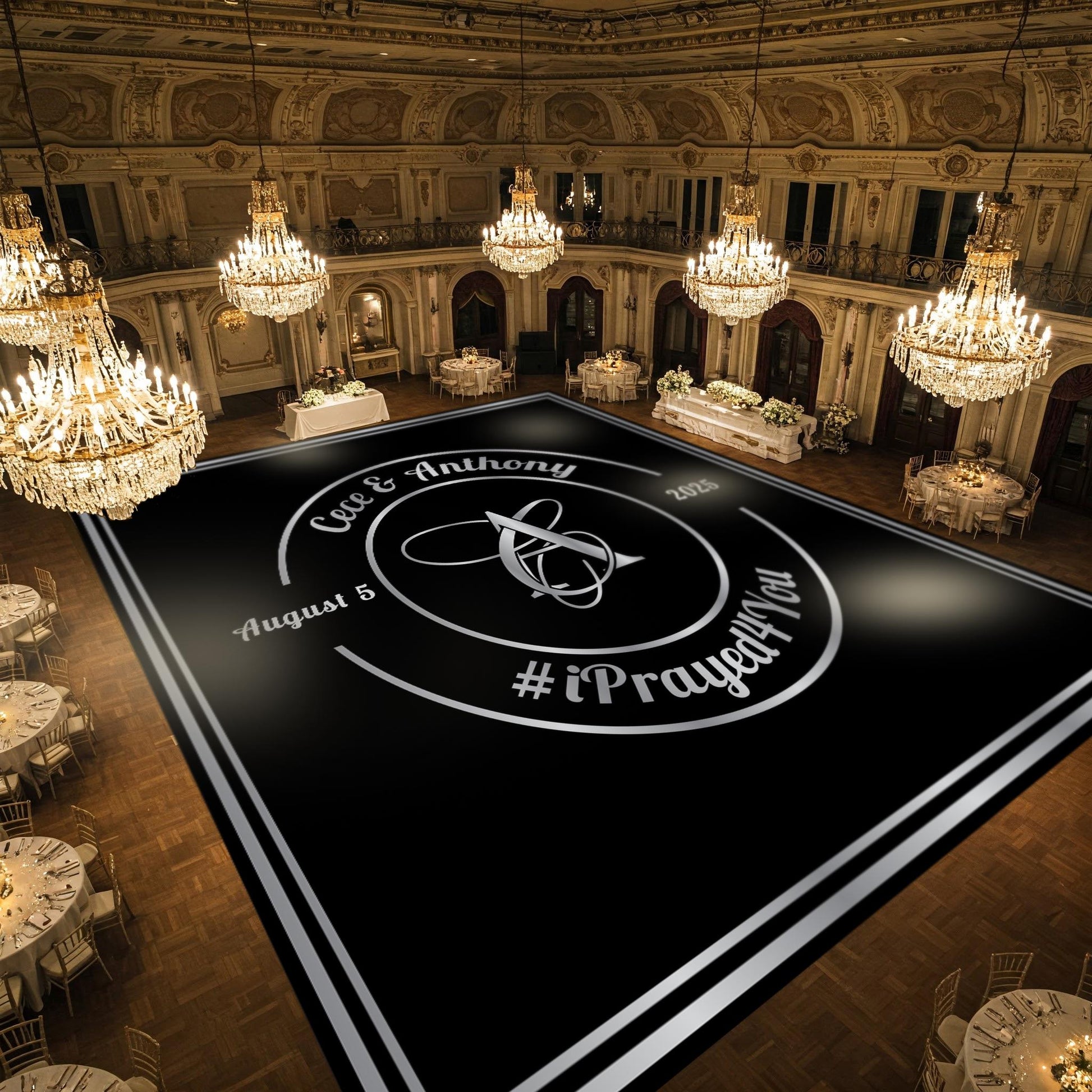 Custom Wedding Decal Dance Floor Wrap Gloss Removable Vinyl. Monogram Print and Vinyl to cover the entire dancefloor. Wedding logo design