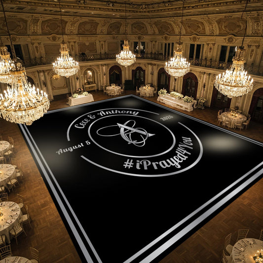 Custom Wedding Decal Dance Floor Wrap Gloss Removable Vinyl. Monogram Print and Vinyl to cover the entire dancefloor. Wedding logo design